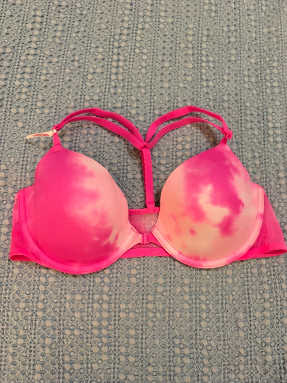 PINK Victoria's Secret Hot Pink Tie-Dye T-Back Push-Up Bra sz 36 B